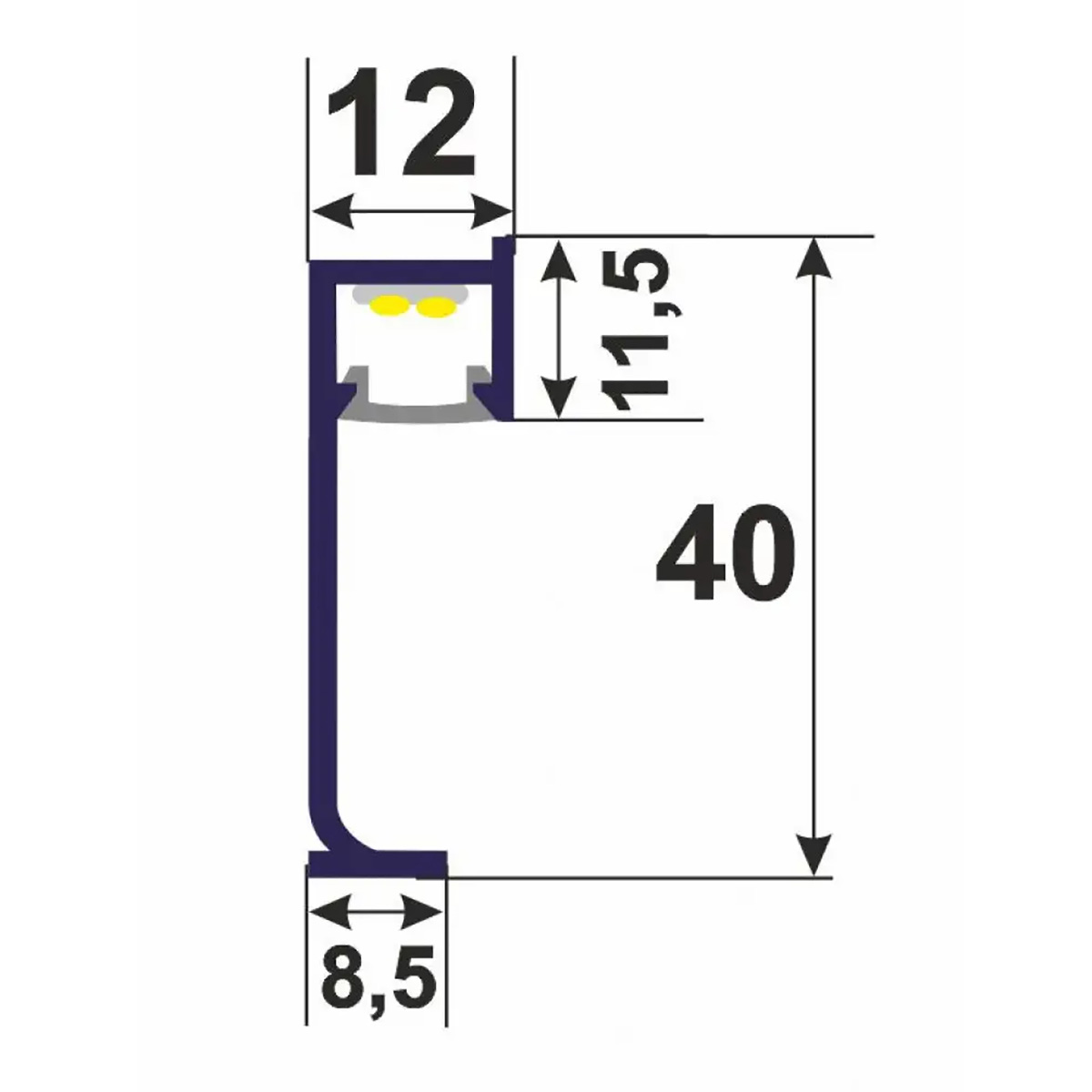Алюминиевый плинтус DEAL 5/40 LED 40 технічні дані