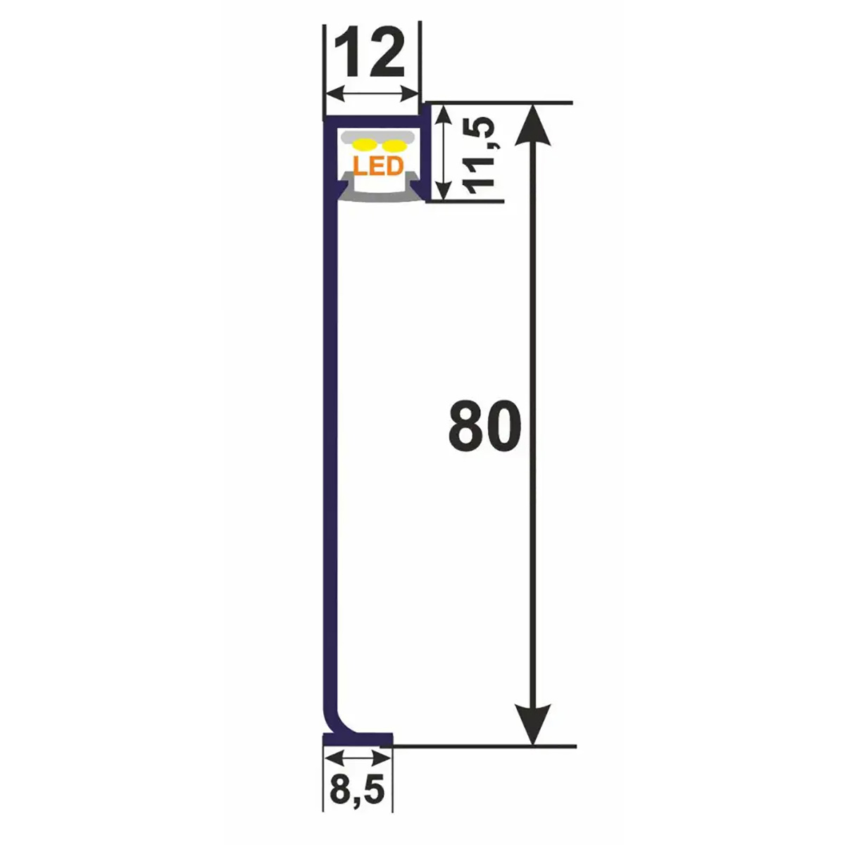 Алюминиевый плинтус DEAL 5/80 LED 