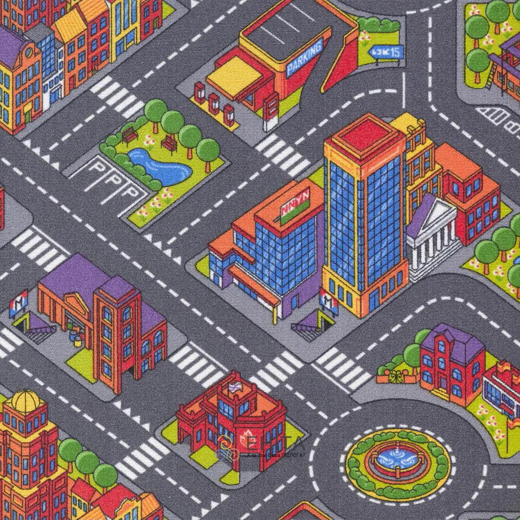 Дитячий ковролін Big City - з картою міста, будинками і дорогами
